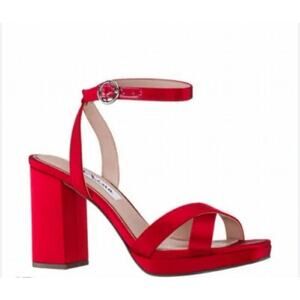 NIna Shiela Ankle Strap Sandal Red Satin Sz 9.5